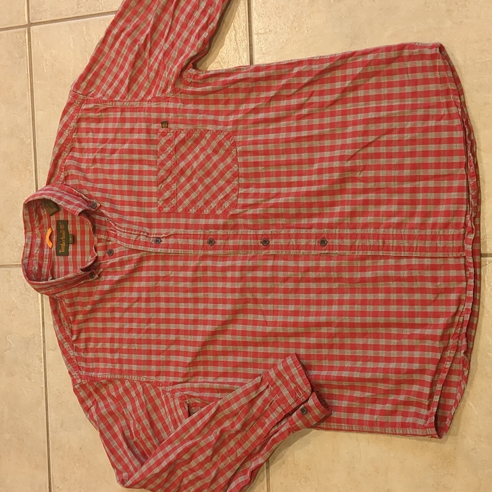 Timberland Red Plaid Button Down Shirt Size Medium
